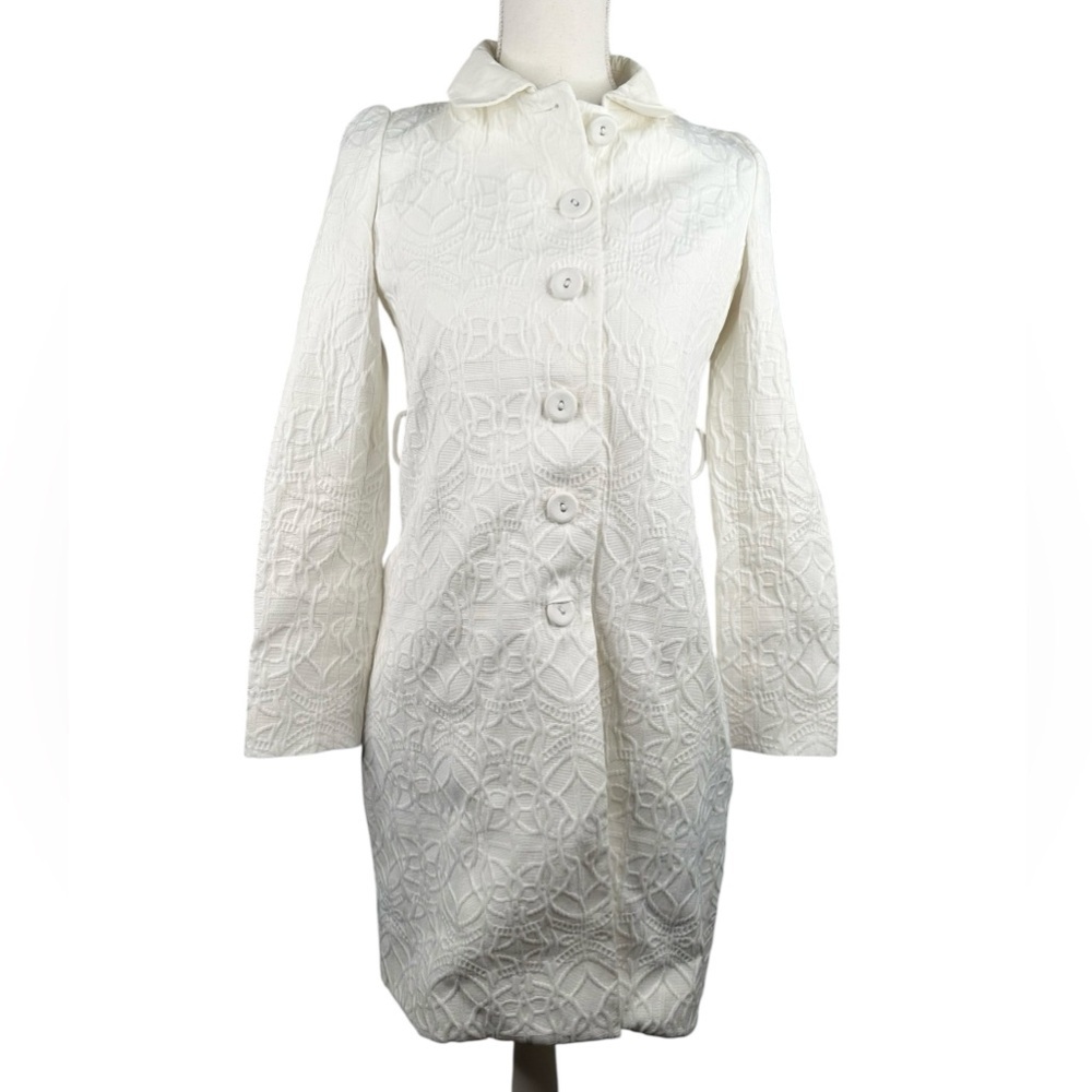 Red Valentino Cream Embossed 3D Geo Print Button Down‎ Long Sleeve Jacket Size M